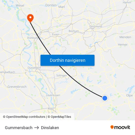 Gummersbach to Dinslaken map