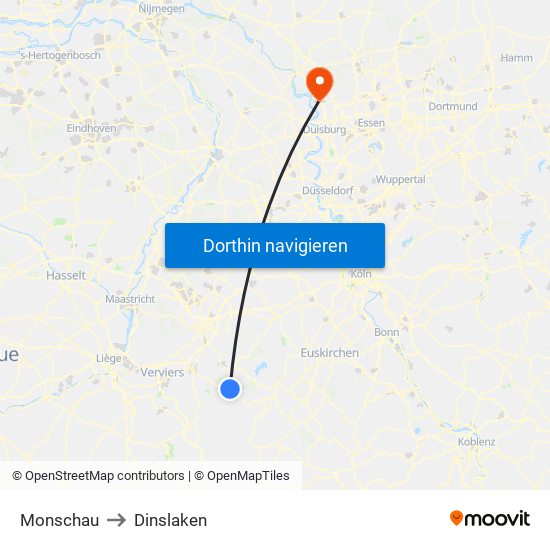Monschau to Dinslaken map
