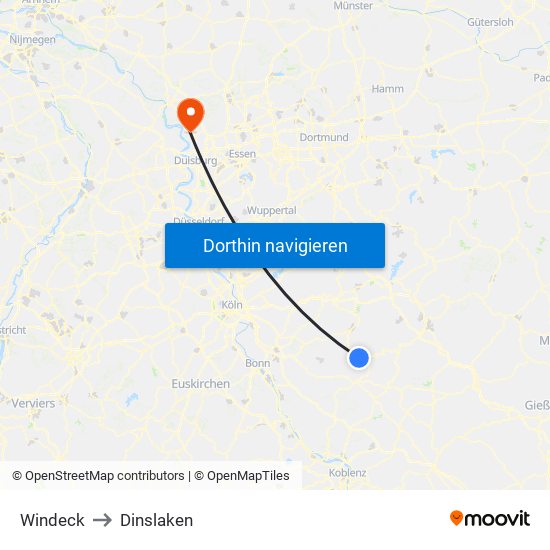 Windeck to Dinslaken map