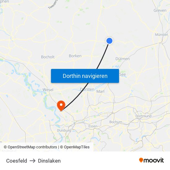 Coesfeld to Dinslaken map