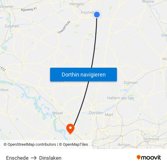 Enschede to Dinslaken map