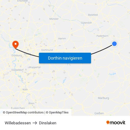 Willebadessen to Dinslaken map