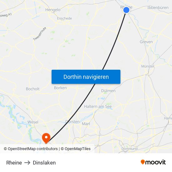 Rheine to Dinslaken map