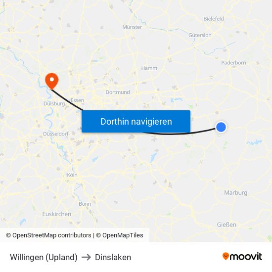 Willingen (Upland) to Dinslaken map