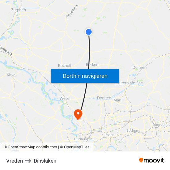 Vreden to Dinslaken map