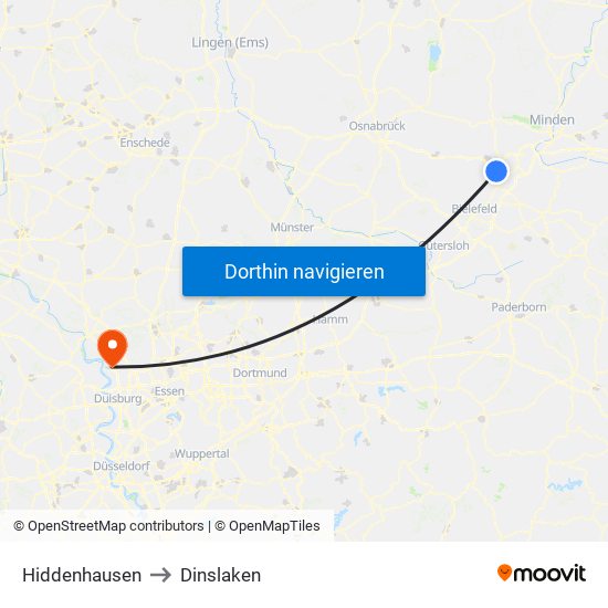 Hiddenhausen to Dinslaken map