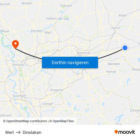 Werl to Dinslaken map