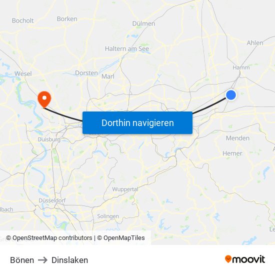 Bönen to Dinslaken map