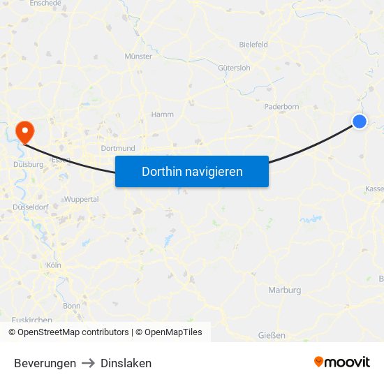 Beverungen to Dinslaken map