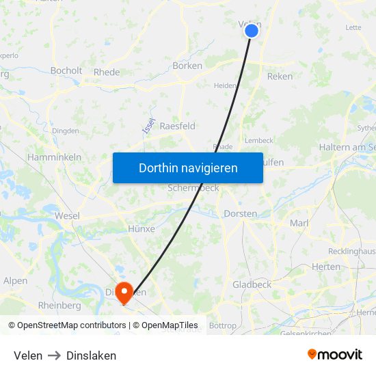 Velen to Dinslaken map