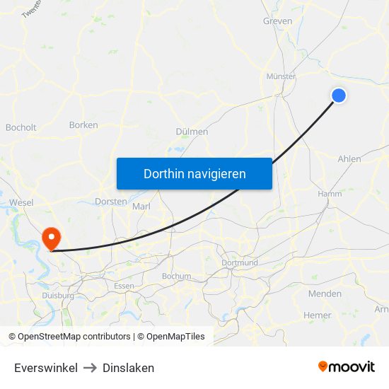 Everswinkel to Dinslaken map