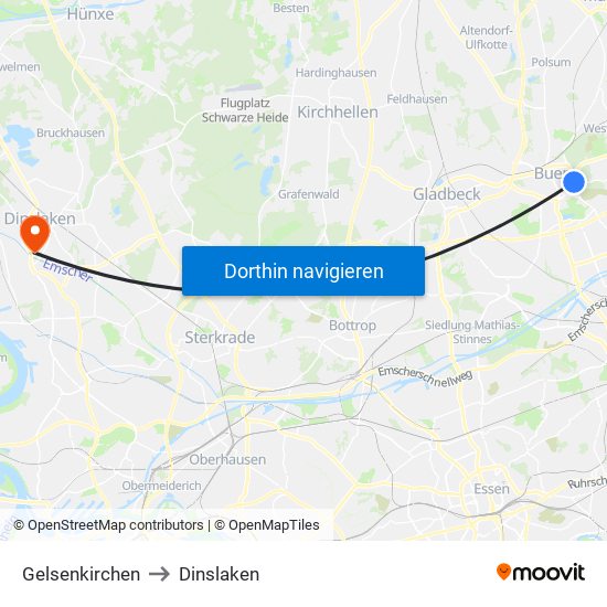 Gelsenkirchen to Dinslaken map