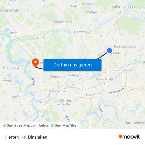 Herten to Dinslaken map