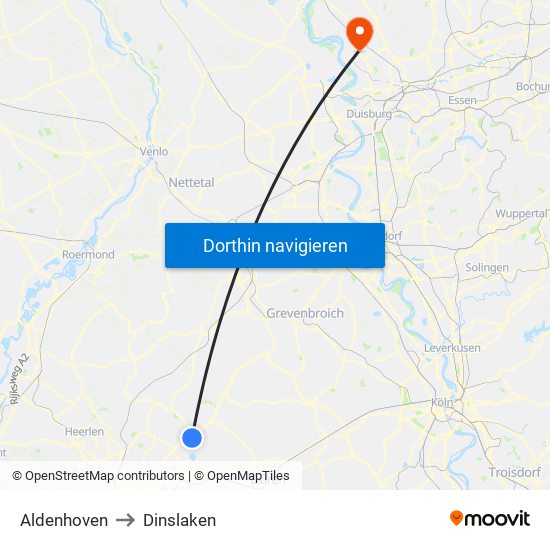 Aldenhoven to Dinslaken map