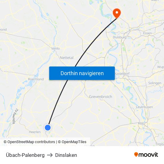 Übach-Palenberg to Dinslaken map
