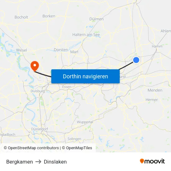 Bergkamen to Dinslaken map