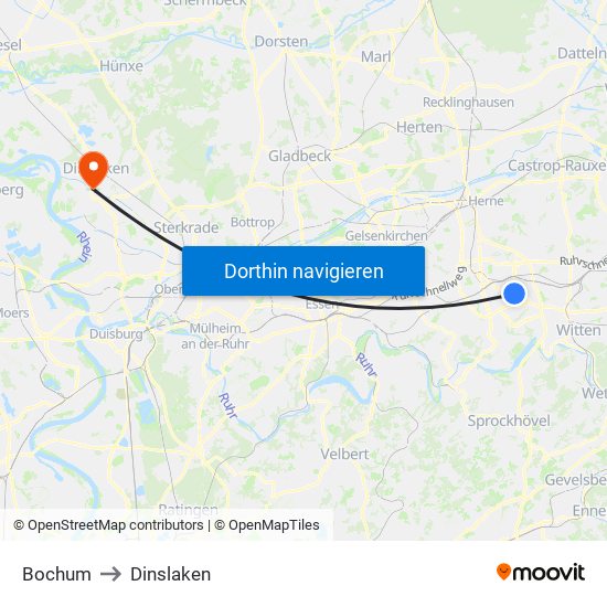 Bochum to Dinslaken map