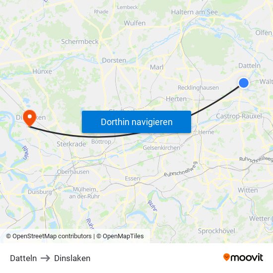 Datteln to Dinslaken map