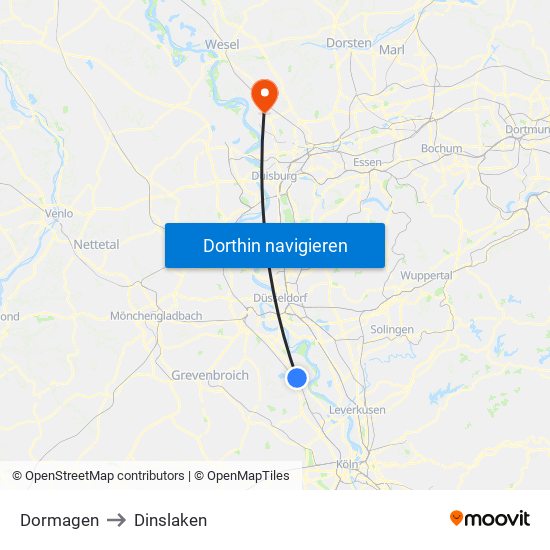 Dormagen to Dinslaken map