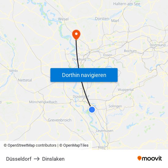 Düsseldorf to Dinslaken map