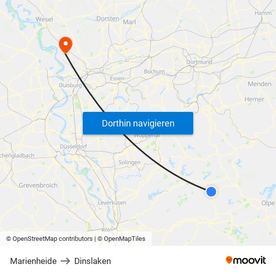 Marienheide to Dinslaken map