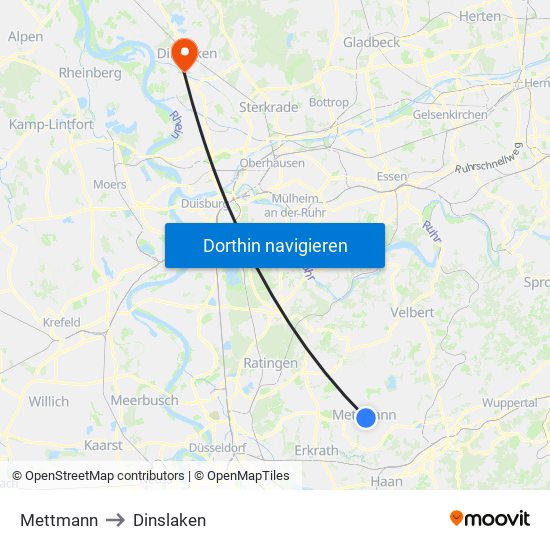 Mettmann to Dinslaken map