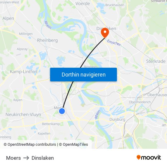 Moers to Dinslaken map