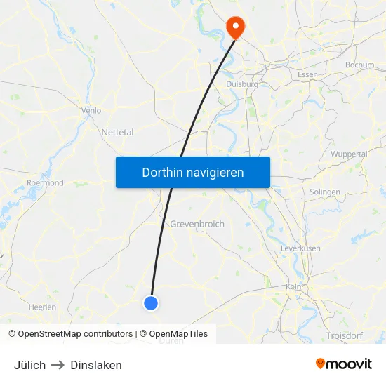 Jülich to Dinslaken map