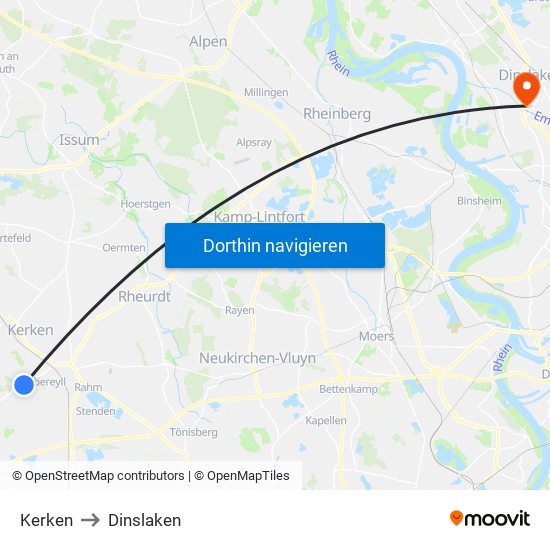 Kerken to Dinslaken map