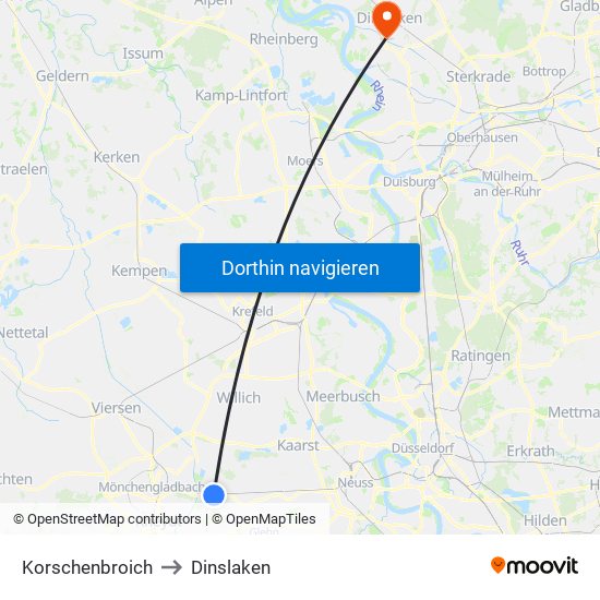 Korschenbroich to Dinslaken map