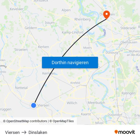 Viersen to Dinslaken map