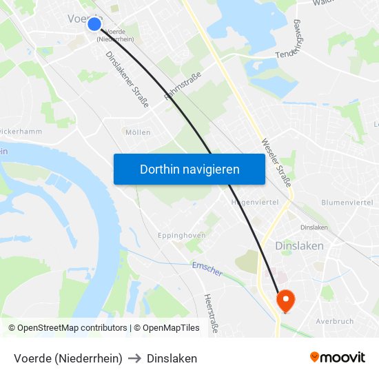 Voerde (Niederrhein) to Dinslaken map
