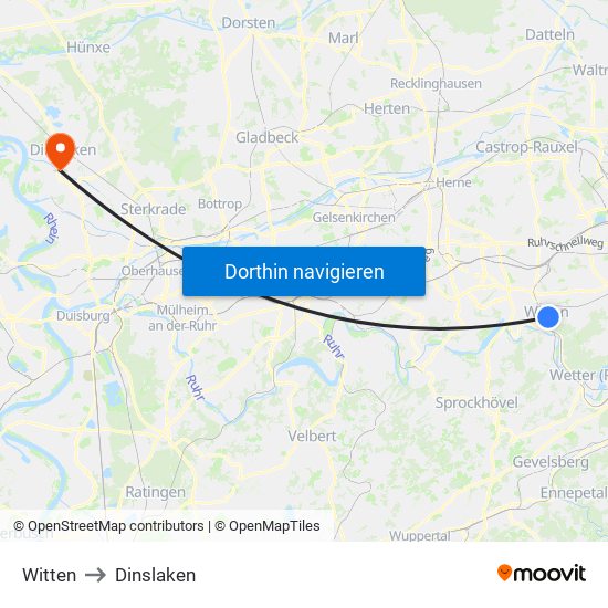 Witten to Dinslaken map