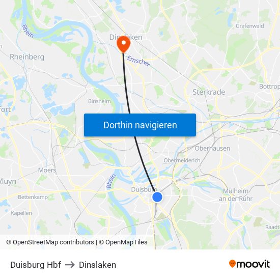 Duisburg Hbf to Dinslaken map