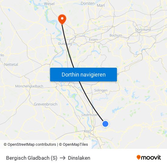 Bergisch Gladbach (S) to Dinslaken map