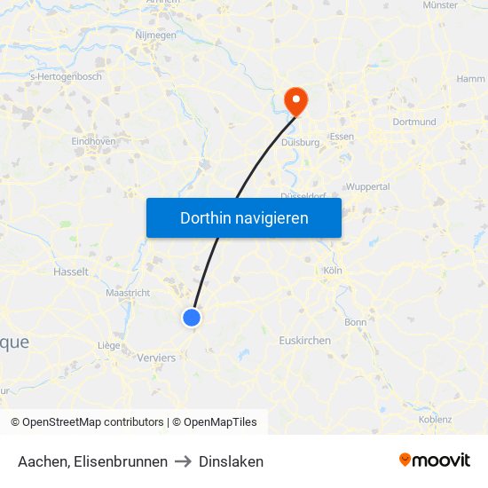 Aachen, Elisenbrunnen to Dinslaken map