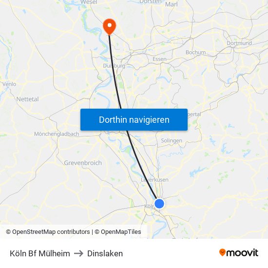 Köln Bf Mülheim to Dinslaken map