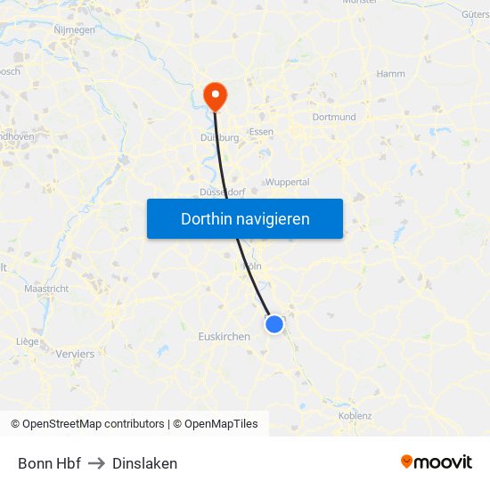 Bonn Hbf to Dinslaken map