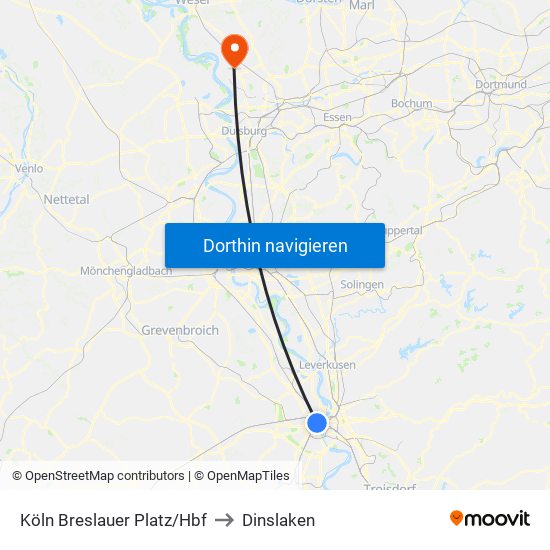 Köln Breslauer Platz/Hbf to Dinslaken map