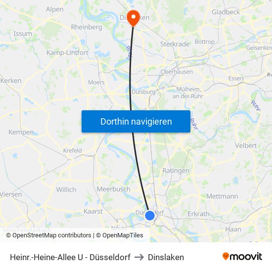 Heinr.-Heine-Allee U - Düsseldorf to Dinslaken map