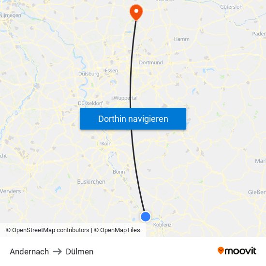 Andernach to Dülmen map