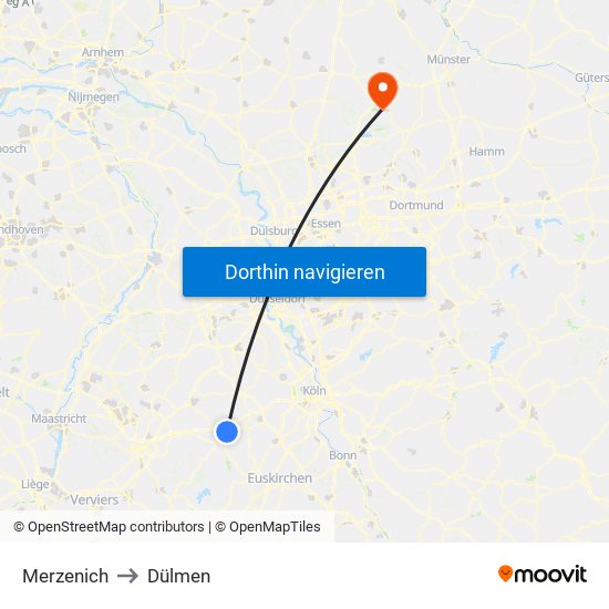 Merzenich to Dülmen map