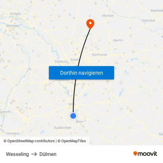 Wesseling to Dülmen map