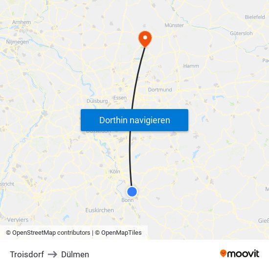 Troisdorf to Dülmen map