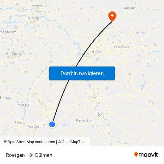 Roetgen to Dülmen map
