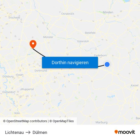 Lichtenau to Dülmen map