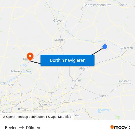 Beelen to Dülmen map
