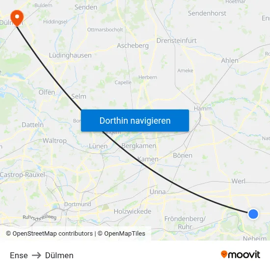 Ense to Dülmen map