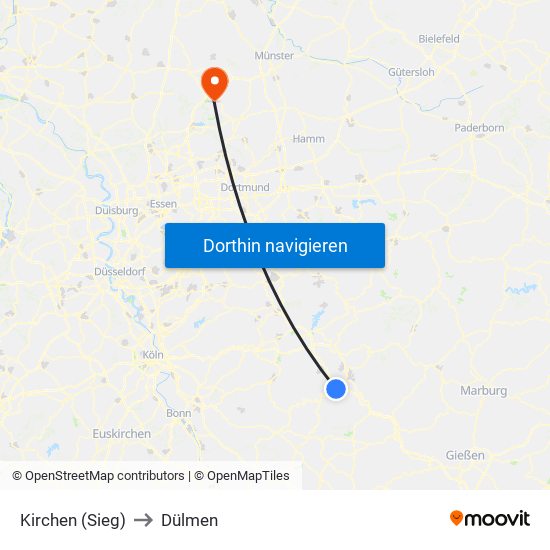 Kirchen (Sieg) to Dülmen map