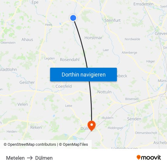 Metelen to Dülmen map
